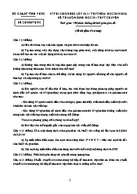 Đề thi chọn học sinh giỏi Sinh học 10 THPT chuyên - Năm học 2015-2016 - Sở GD & ĐT Vĩnh Phúc